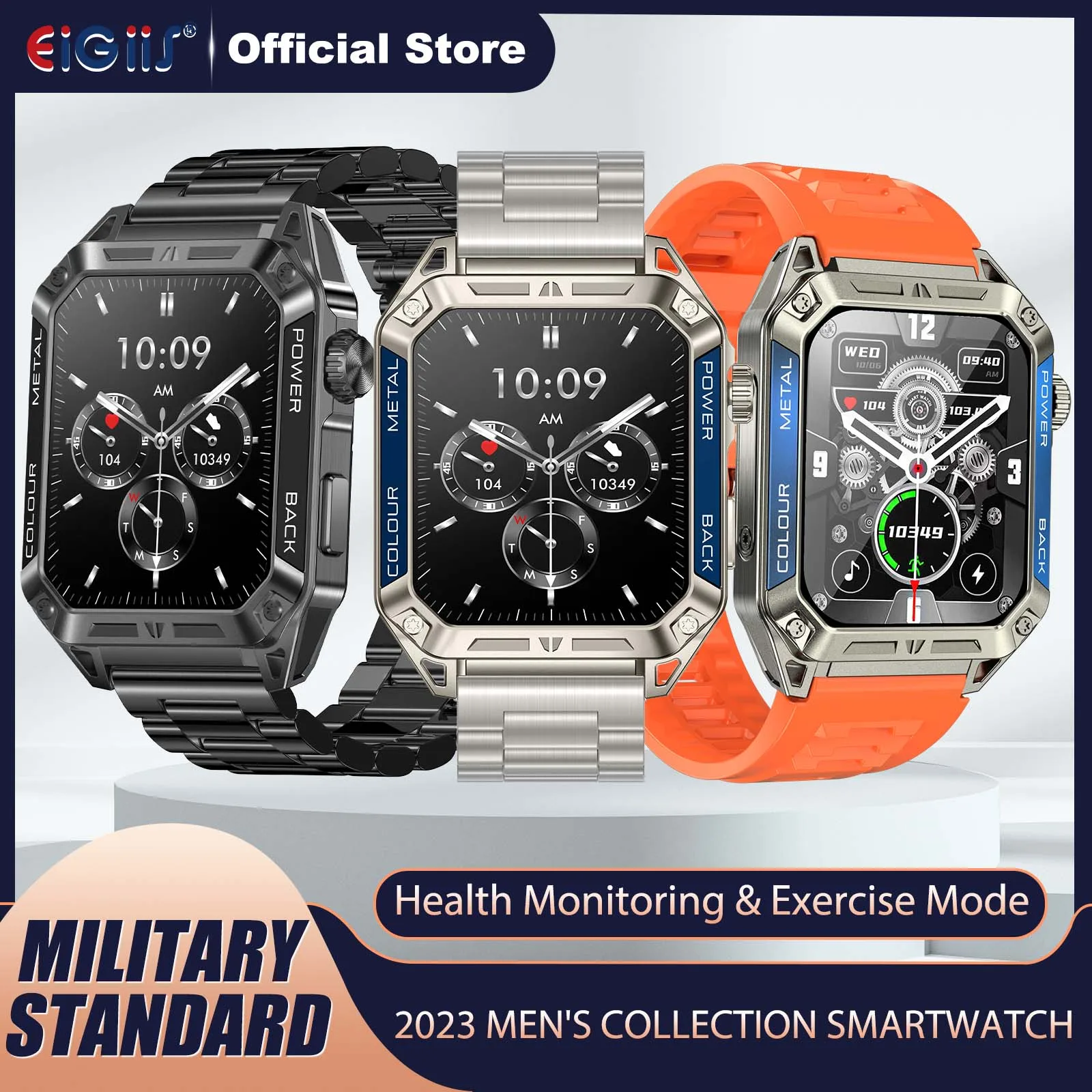 Military Smart Watch for Men 100+ Sports Modes Make/Answer Call Heart Rate Blood Pressure Sleep Monitor Make/Answer Call EIGIIS