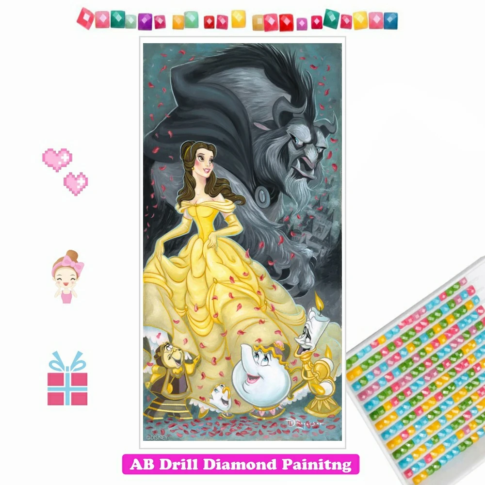 

Beauty and the Beast 5D AB Diamond Painting Embroidery Disney Cartoon Cross Stitch Rhinestones Mosaic Home Decor Children's Gift