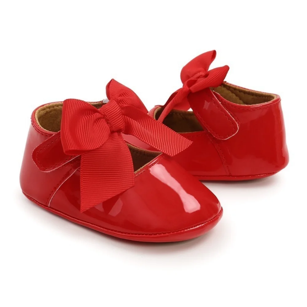 Baby Shoes Newborn Boy Girl Classic Bowknot Rubber Sole Anti-slip PU Dress First Walker Toddler Crib