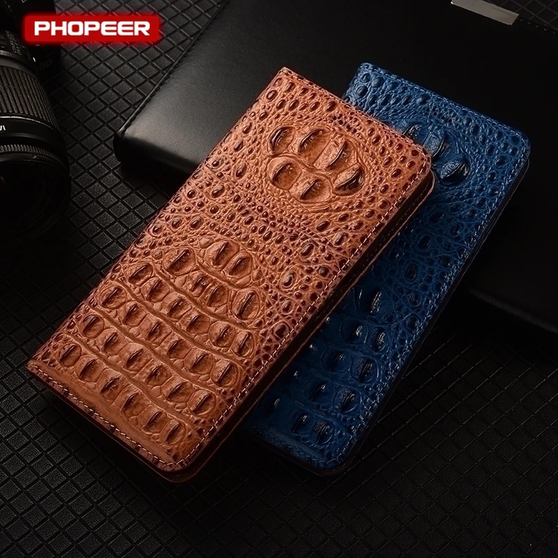 Luxury Genuine Leather Flip Wallet Phone Case with Magnetic Closure and Card Slots