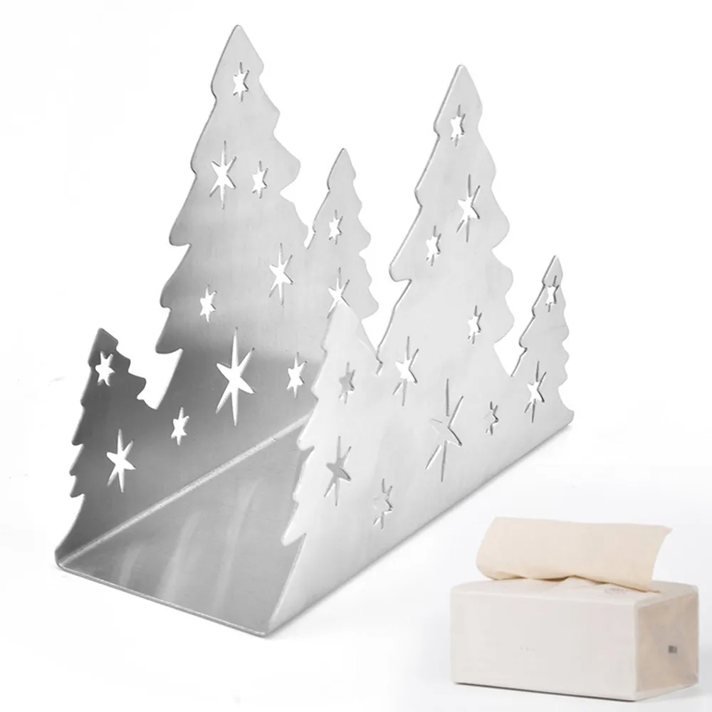 

Christmas Tree Stainless Steel Napkin Rack Box Serviette Holder Organizer Tissue Dispenser Storage Case Table Decoration