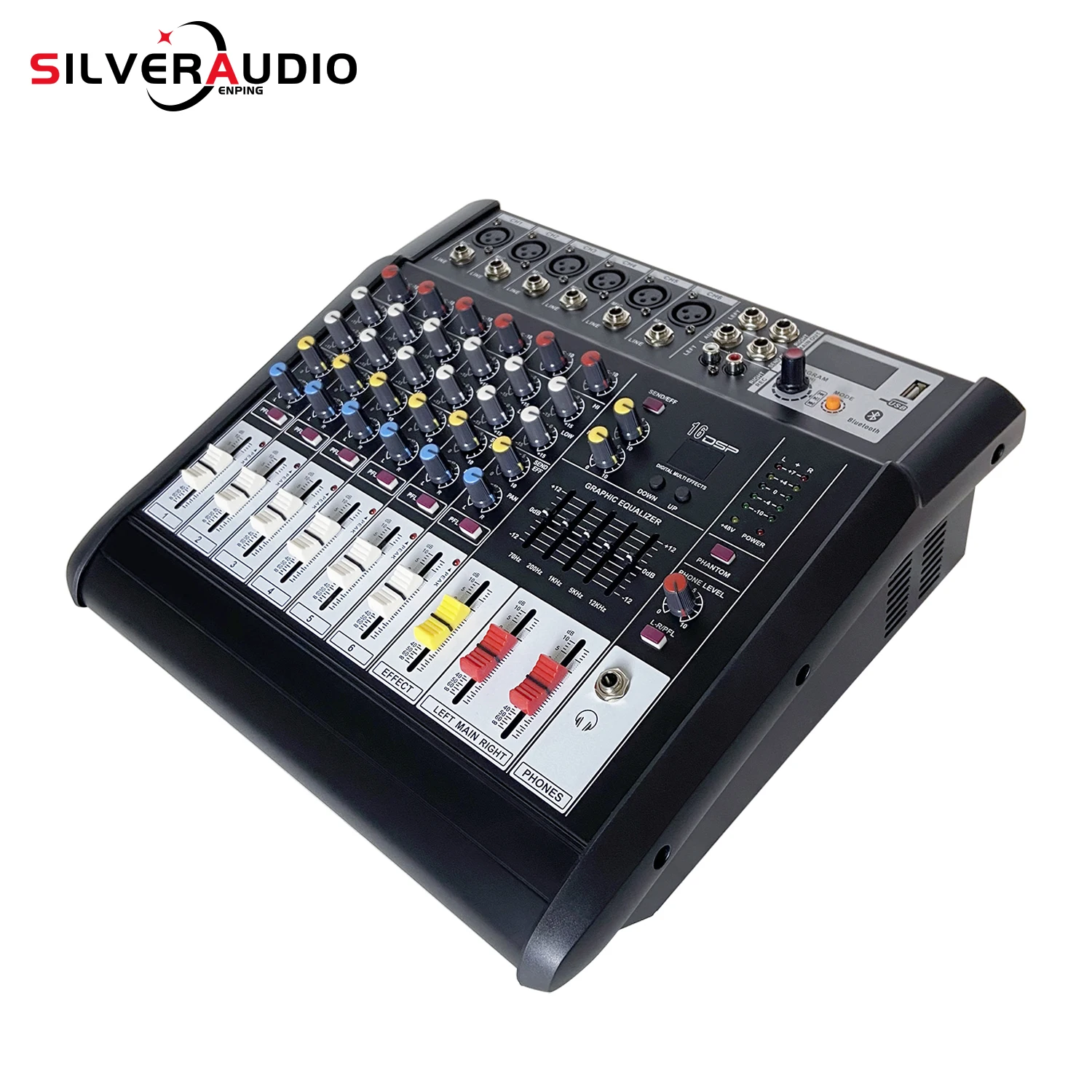 GAX-602D 팬텀 파워 6 채널 앰프, DJ 가라오케 오디오 믹서 지지대, 퍼포먼스 패밀리용 USB 메모리 카드, 48V