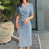 ZANZEA Elegant Women OL Work Dresses 2026 Summer Dress V Neck Bodycorn Sundress Fashion Short Sleeve Slim Fit Party Vestidos