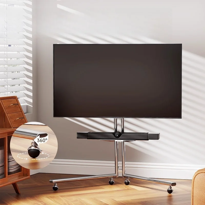Modern Original Stainless Steel TV Trolley Mobile Floor TV Base Stand with Minimalist Art Style for 32-65 Inch Screen Display 1