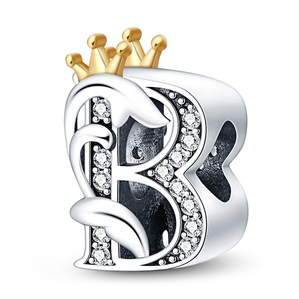 925 Sterling Silver 26 Letters Golden Crown Charm Jewelry Sterling Silver Jewelry Silver Charm Bracelet for Pandora 925 Original Bracelet