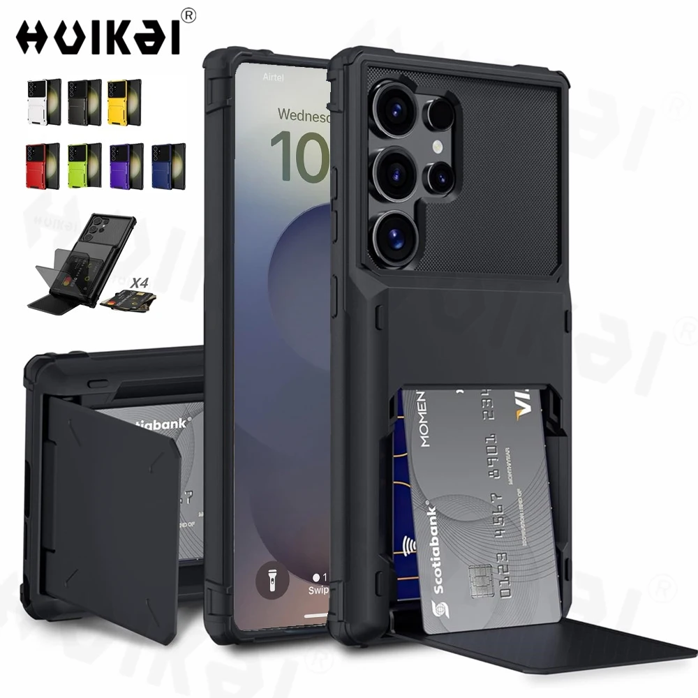 Heavy Duty Wallet Card Holder Case with Hidden Flip Slot Protective Cover