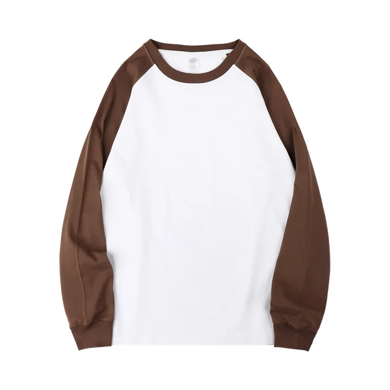 

Autumn New American Retro Long Sleeve O-Neck Contrast Splicing T-Shirt Men's Fashion 100% Cotton Washed Old Casual Sport Tops