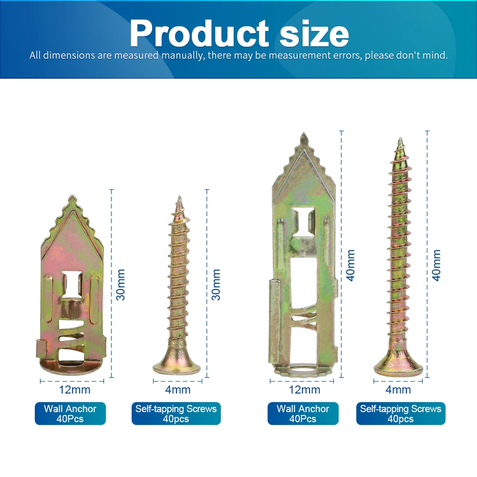 10 Set Self Drilling Anchors Screws Drywall Anchor Self Tapping Screws Easy Application Cavity Plug Dowel Fixing Tools 63f332141668958ad547d10d - View #2