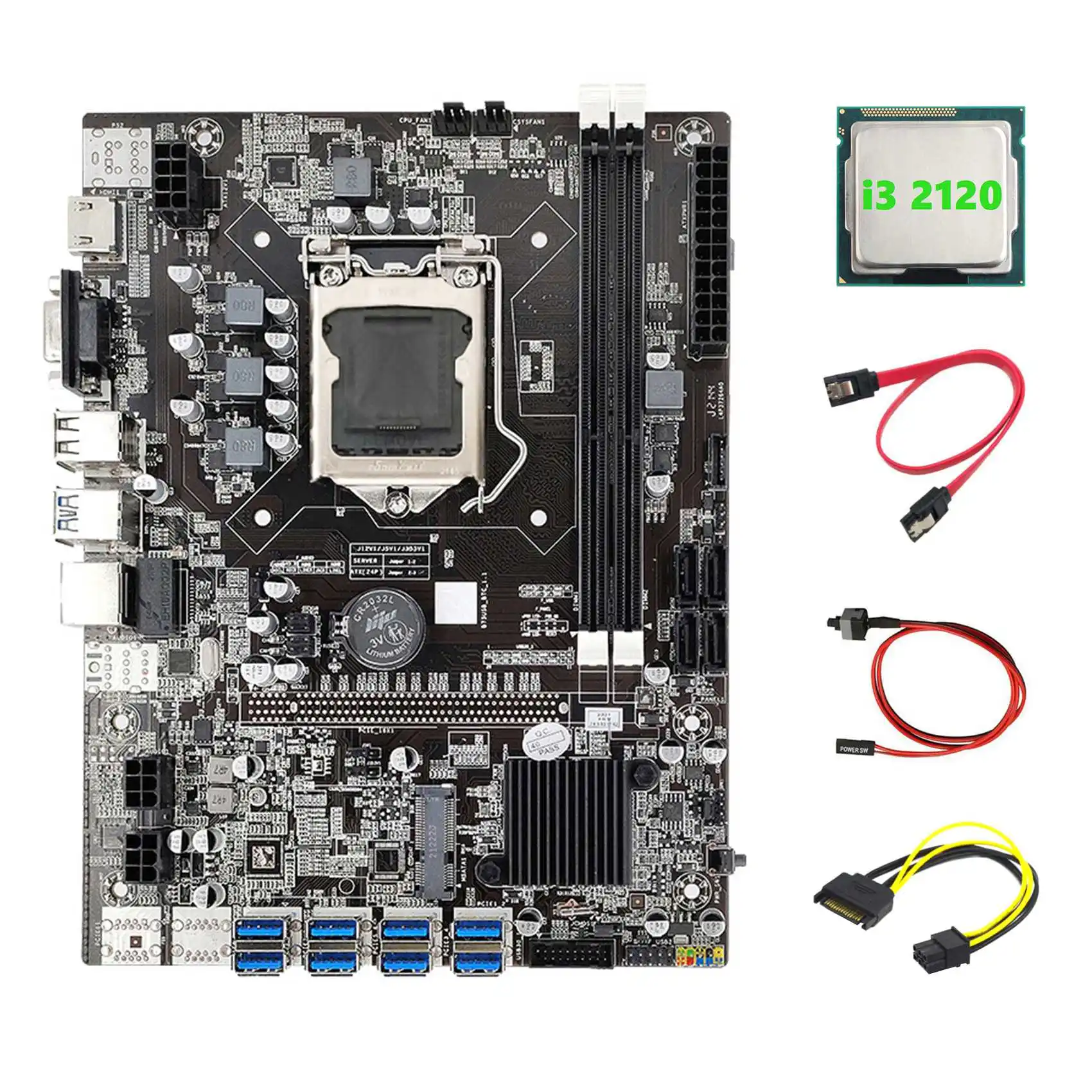 

Материнская плата B75 ETH Miner 8xpcie на USB + I3 2120 CPU + SATA 15Pin на 6Pin кабель + SATA кабель + коммутационный кабель LGA1155 материнская плата
