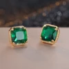 Classic Geometric Square Stud Earrings For Women Men Antique Gold Color Green Stone Zircon Unisex Simple Ear Studs Party Jewelry