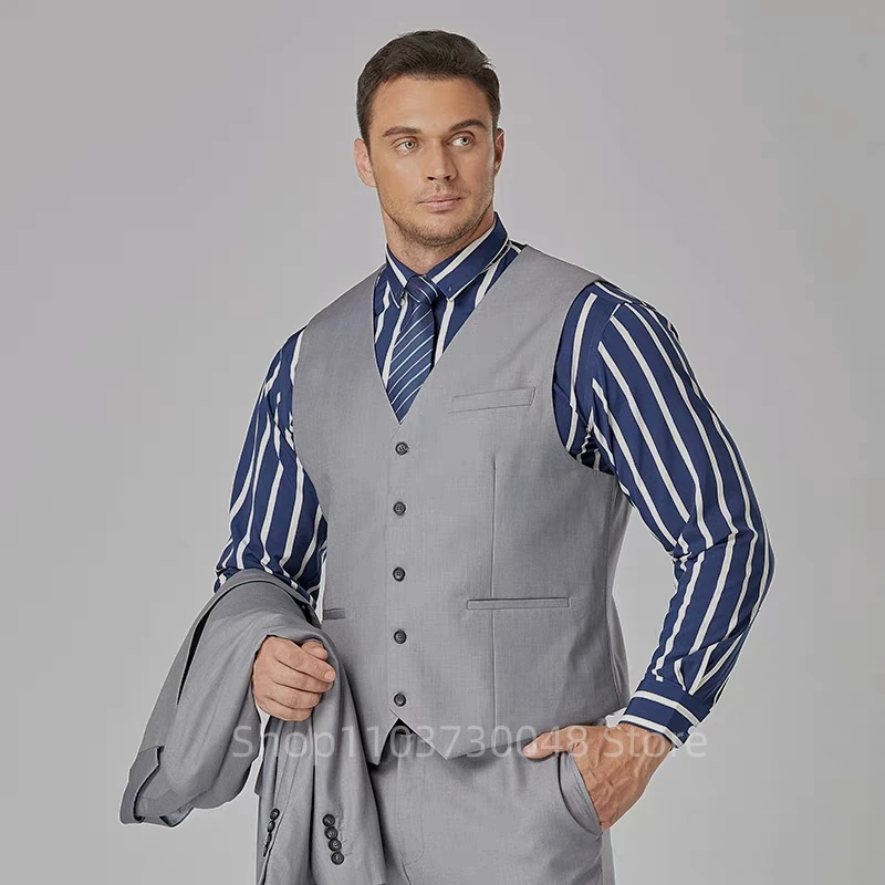 Gray Men's XS-6XL Spring New Wedding Fashion Handsome Suit Business Cargo Trousers Plus Size Three Sets Fat Friendly Clothing