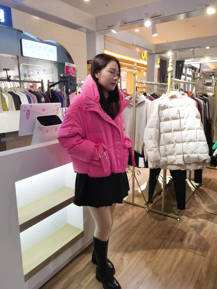 

2023 Winter New Women's Short Down Jacket Windproof Fabric Solid Color Bread Coat KD8306