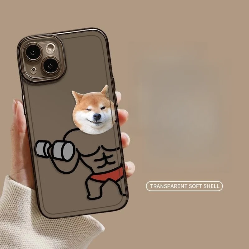 Muscle Dog and Shy Cat Couple Case for iPhone thumbnail 1