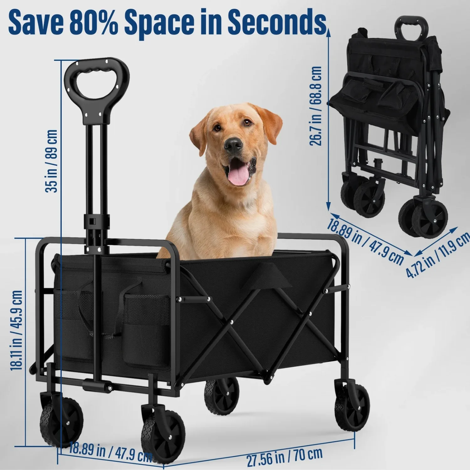 4-Wheel Foldable Garden Handcart | Heavy-Duty Cargo Transport w/ One-Hand Carry | Portable Foldable Design for Easy Storage 4