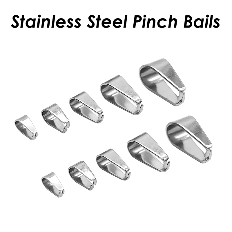 50 x Stainless Steel Pinch Bails For Jewelry Making Pendants Necklace Clip Clasps
