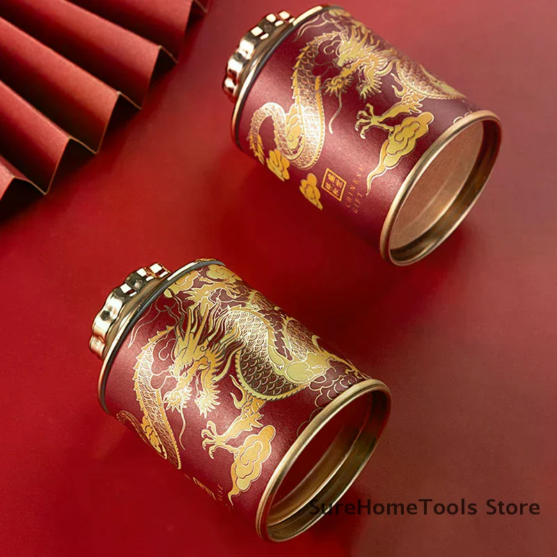 Dragon Empty Mini Tea Tin Can Household Green Black Tea Sealed Jar Portable Home Small Tea Box Paper Storage Cans Packaging