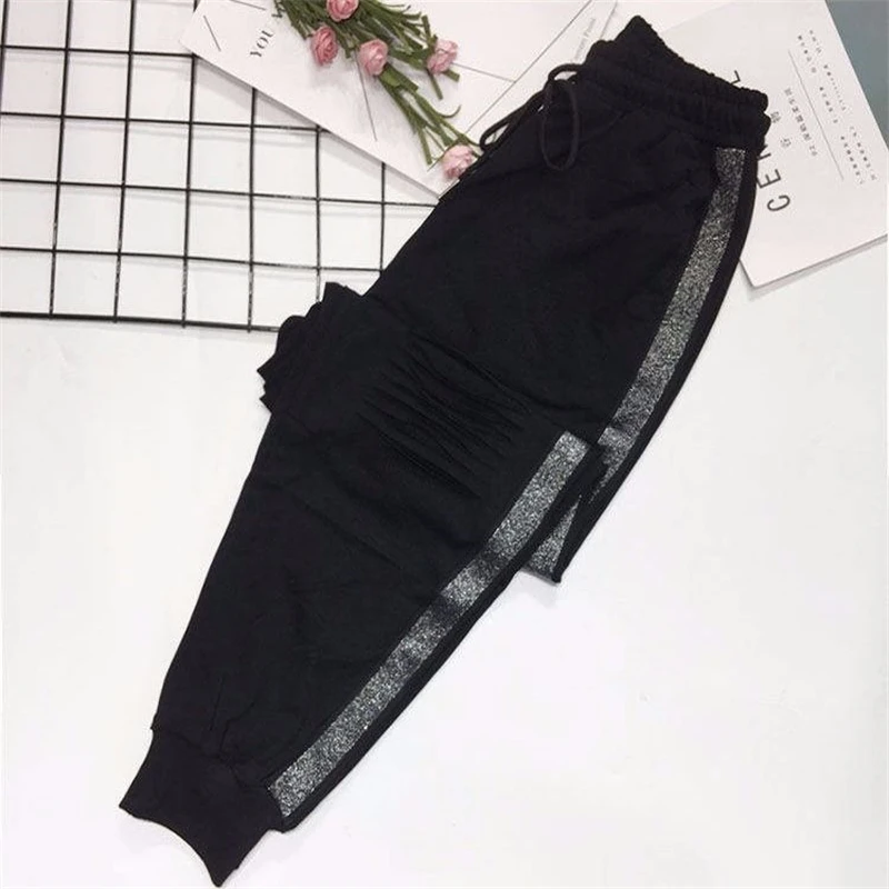 Women Summer Trendy Hollow Bright Silk Casual Streetwear Harem Pants Female Black Loose Sports Joggers Sweatpants Y2K Pantalones
