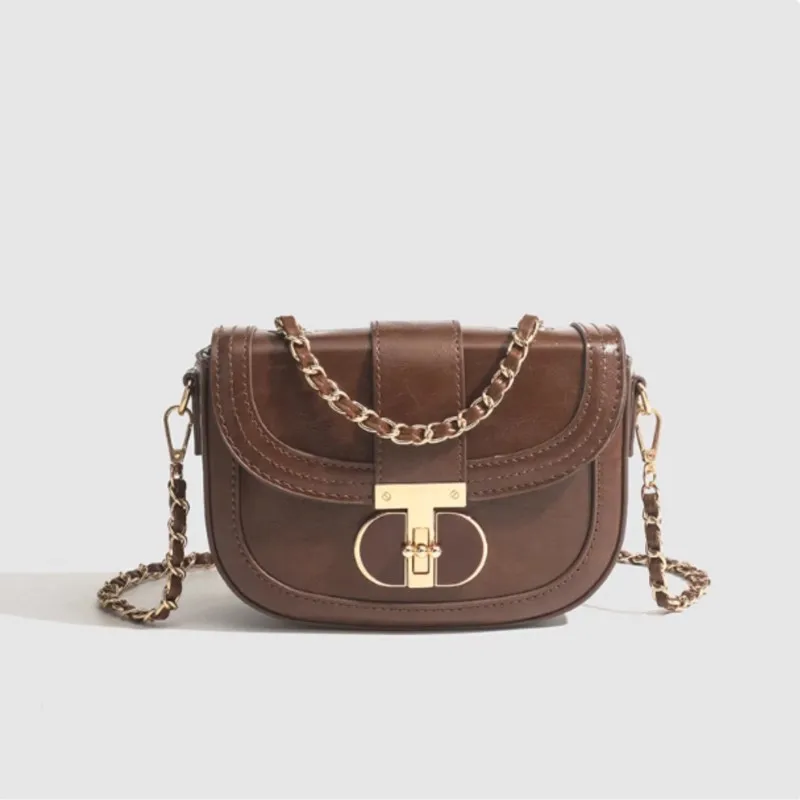 Retro Metal Lock Saddle Bag Women Chain Leather Texture Exquisite Shoulder Bags Ladies Fashion Luxury Premium Crossbody Bag 2025