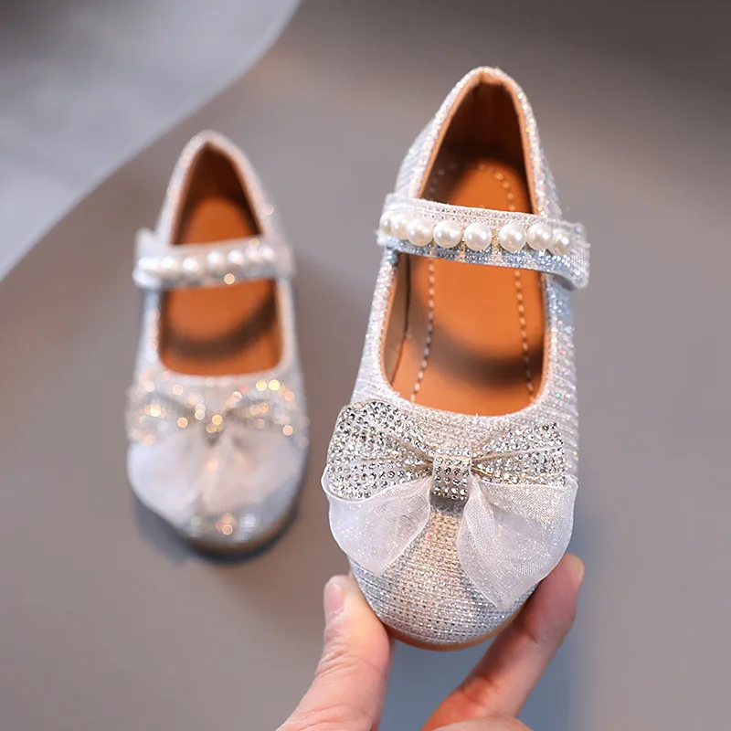 Spring New Girls Leather Shoes Princess Cute Bow Pearl Baby Girl Shoes Soft Bottom Kids Sneakers Toddler SP118