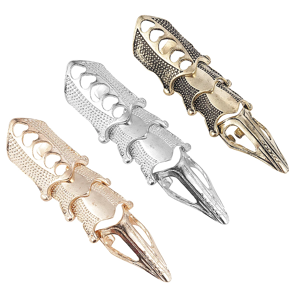 Punk Knight Skull Double Finger Ring Knuckle Armor Full Finger Ring Gothic Punk Silvery Ghost Rings Men Brinco 2004