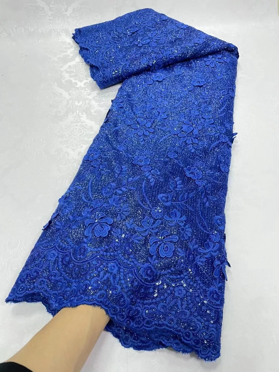 

Royal Blue High Quality African French Sequins Net Lace Fabric For Wedding Latest Organza Nigerian Lace Fabrics Sewing Material