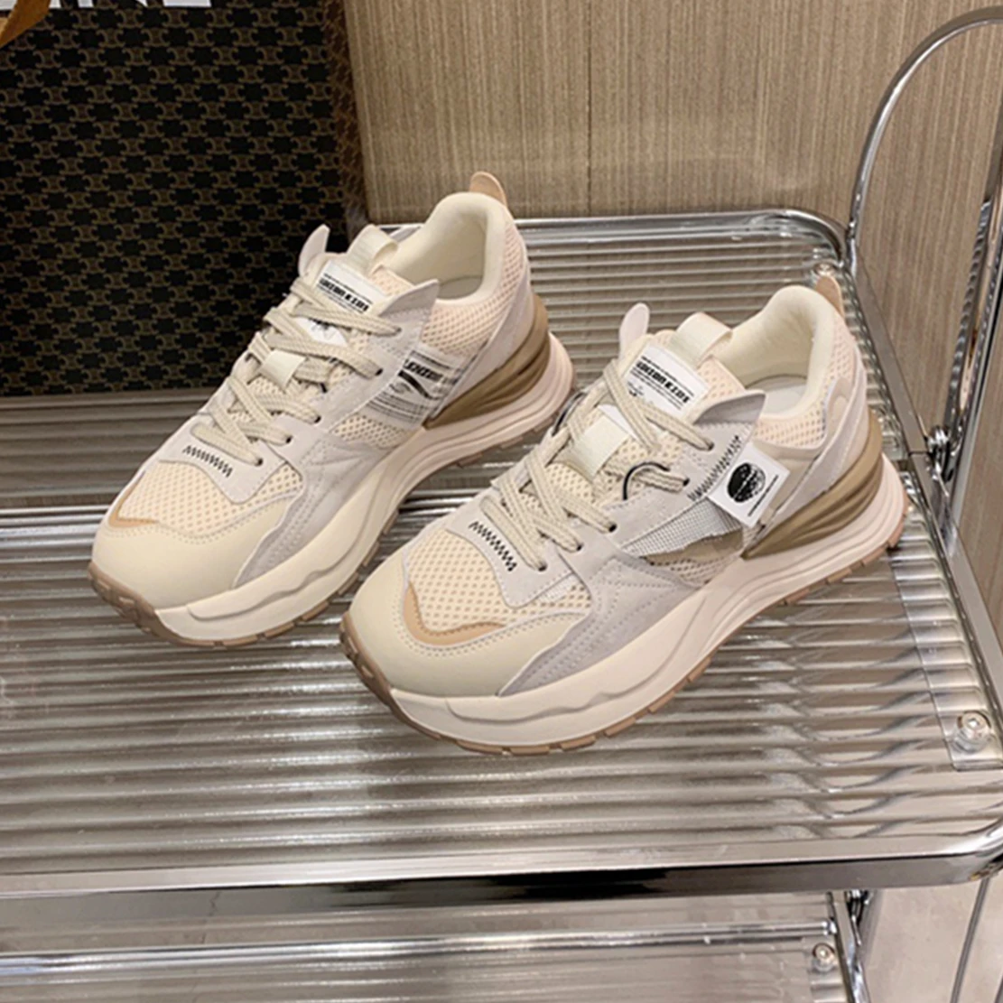 

Dave&Di Ins Blogger Retro Patchwork Genuine Leather Sneakers Shoes Casual German Fashion Training Shoes Women