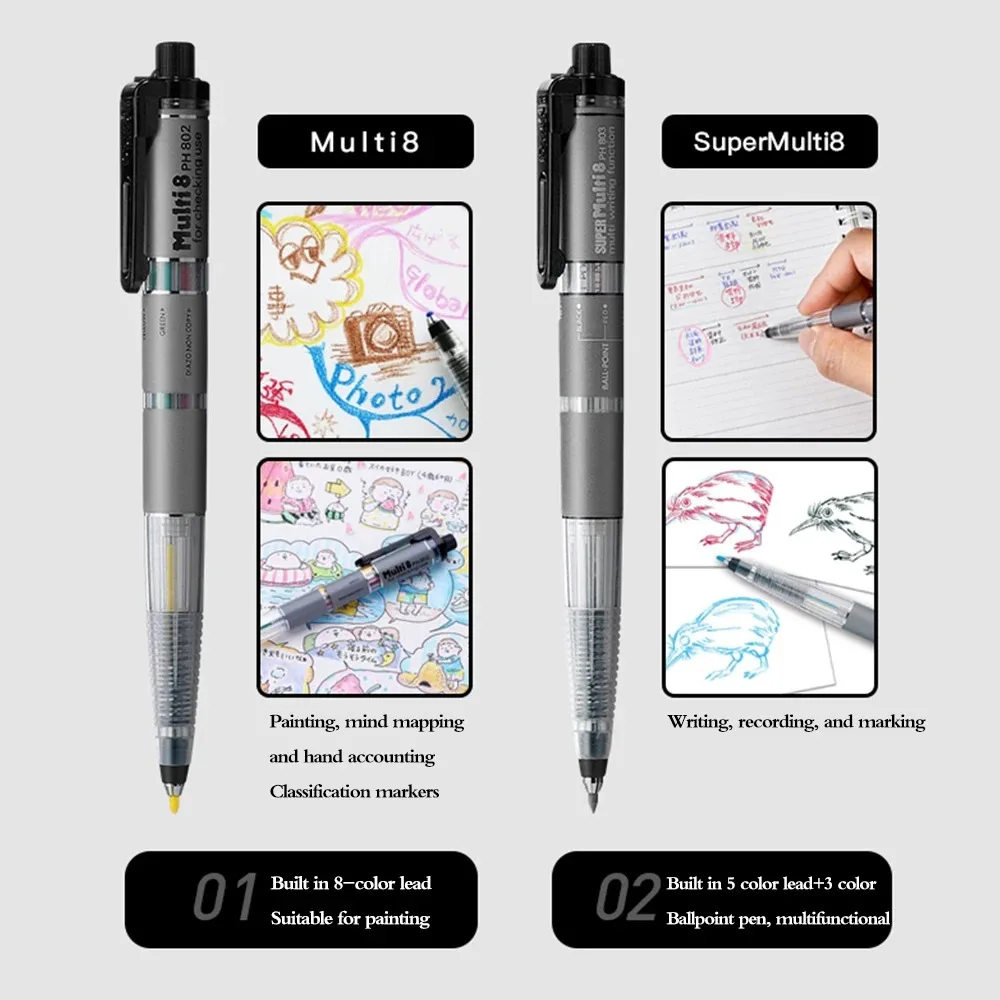 Japan Stationery Award Pentel Multi+8 Color Lead Mechanical Pencil Ballpoint Pen Multi Function Modules Painting Supplies