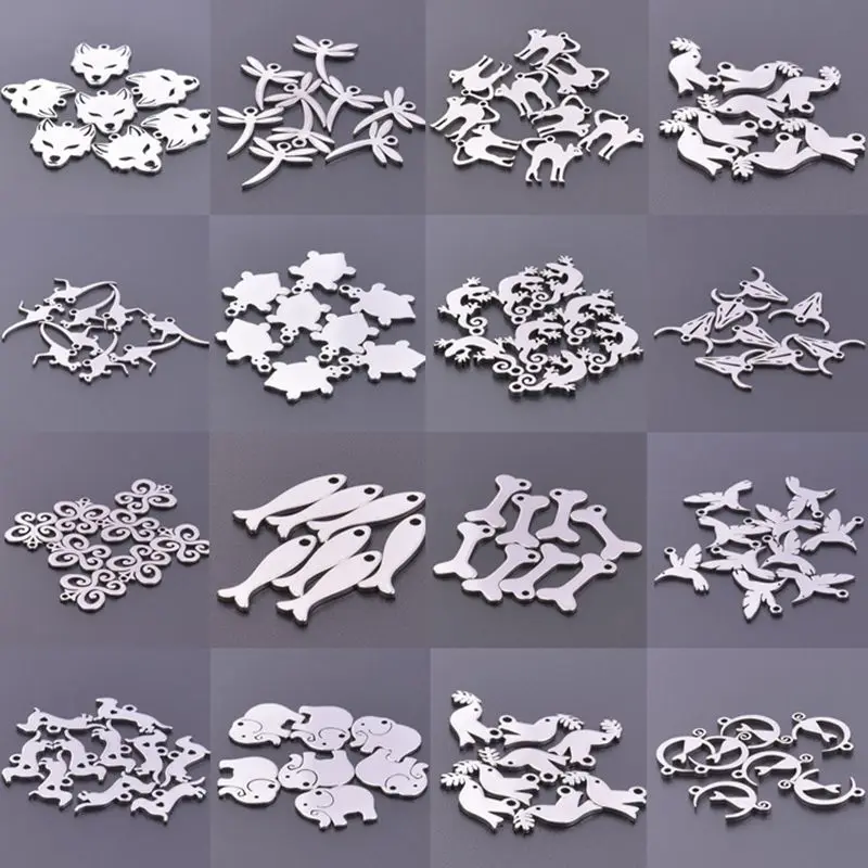 

20pcs/lot Mini Size Animal Fish Wolf Insect Stainless Steel Pendant Charm for Jewelry Making Diy Earrings Bracelets Materials