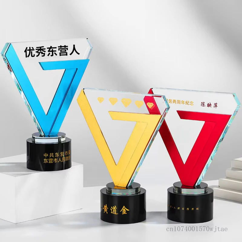 Creative Metal Aluminum Alloy Crystal Trophy, Sand Blasting Carving Decoration Medal Company's Annual Meeting Award Souvenir 1Pc