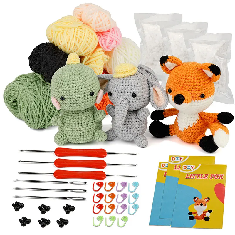 Wobbles Crochet Animal Kit DIY Animal Woobles Crochet Kit For Beginners  Knitting Kit Beginner Crochet Kit DIY Animal Crafts Fun - AliExpress