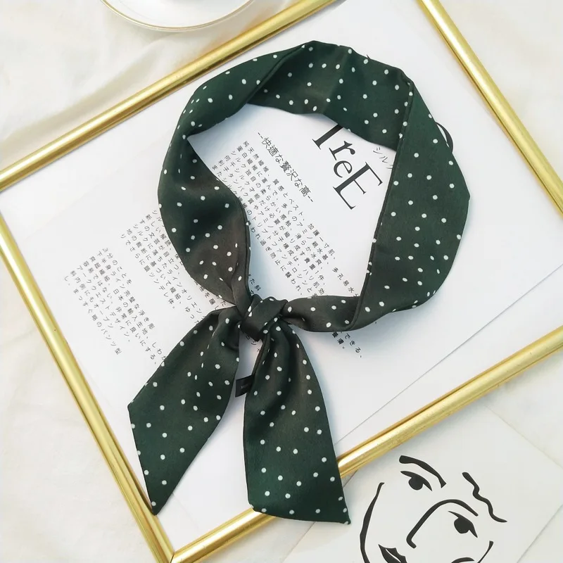 2024 Long Skinny Hair Scarf For Women Silk Satin Headband Cute Neckerchief Dot Fashion Bag Scarves For Ladies Decorative Twill 3