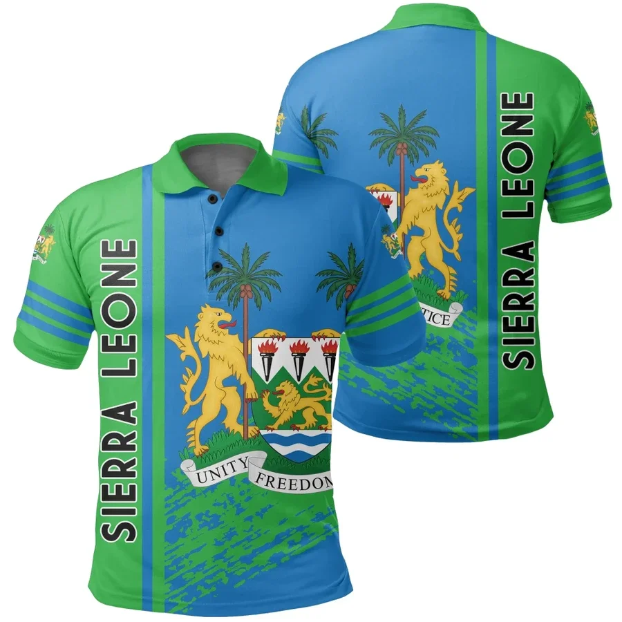 2024 New Summer Men's Sierra Leone Polo Shirt Loose fitting short sleeved printed African polo shirt