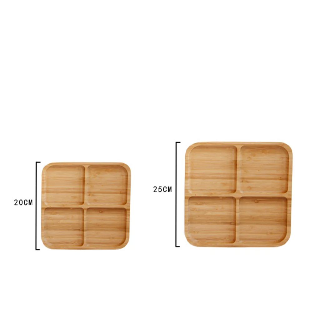 Rectangle 4 Grids Bamboo Snack Plate Fruit Tray Bread Dishes Dessert Platter Serving Plates Kitchen Dining Bar