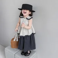 Girls' Clothing Sets Doll Neck Temperament French Style Baby Top+ Wide Leg Pants 2024 Summer New Fashion Children's Clothes 2Pcs