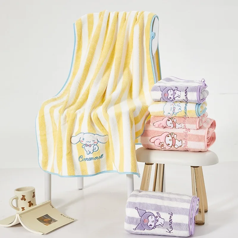 

Sanrio Pure Cotton Bath Towel Hair Dryer Cap Coral Velvet Absorbent Beach Towels Cartoon Peripherals Children's Holiday Gifts