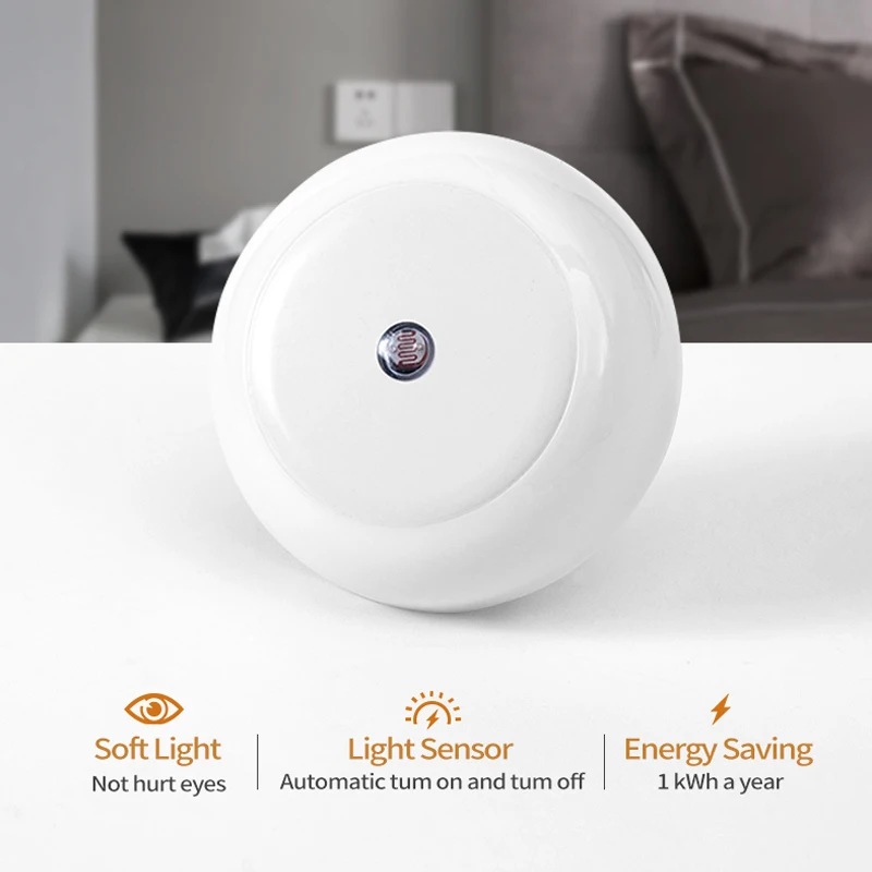 LED Night Light Light Sensor EU/US Plug-in Wall Lamps Bedroom Kitchen Corridor Stairs Kids Room Decor Wireless