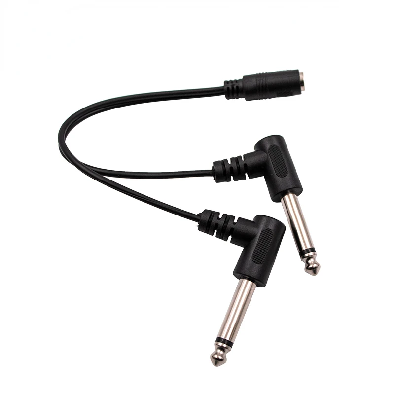 

3.5mm 1/8 inch TRS Stereo Female Jack to Dual 1/4 6.35mm Male Plug Mono TS Right Angle Audio Y Splitter Cable High Quality