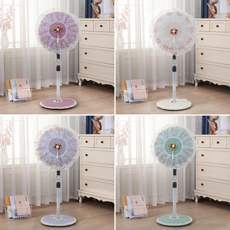 1 Set Electric Fan Dust Cover Lace Embroidery Floral Floor Fan Cover + Base All-inclusive Standing Protecter