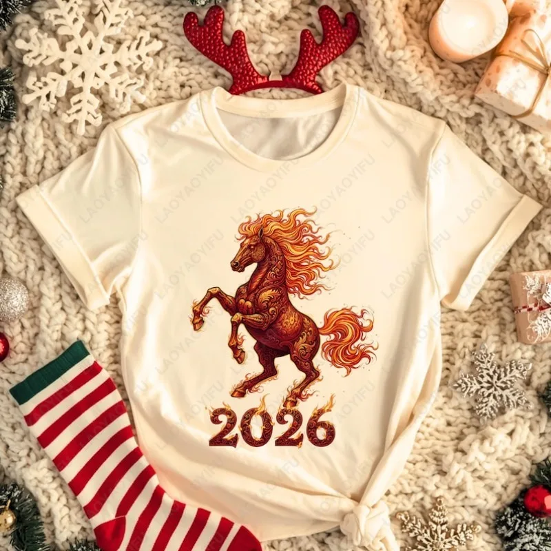 Year of The Horse 2026 Shirt Fiery Horse New Year Christmas Tees