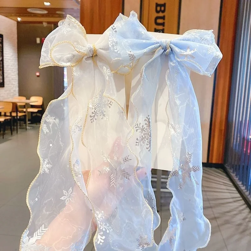 

Hair Tool Girl Headdress Ribbon Snowflake Cute Gauze Hair Accessory Bow Hair Clip Veil Hair Clip Children Hairpin