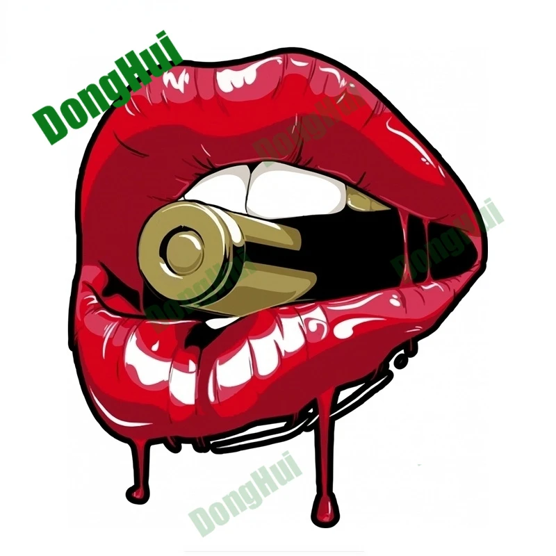 

Bloody Red Lips with Bullets Car Window Stickers Rear Windshield Helmet Tablet Camper Van Skateboard Decals