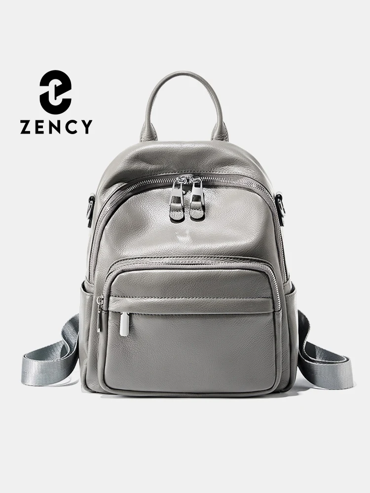 

Zency Grey Blue Black Genuine Leather Women Backpack 2024 Lady Large Capacity Travel Backpack Female Knapsack Shoulder Bag