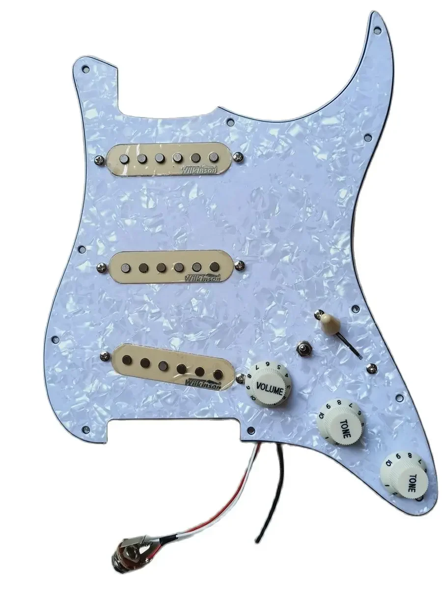 

Wilkinson Pickups SSS Prewired Pickguard Ainico 5 Single Coil Pickups 7-Way Switch 1 Single Cut for ST Guitar Parts