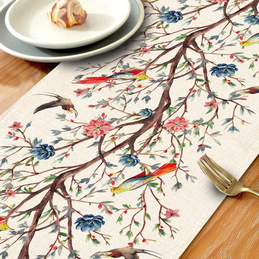 JIT شجرة الطيور الأزهار الجدول عداء 2D طباعة مسطحة...