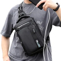Men Small Backpack Chest Pack Shoulder Bag with USB Charging Port Travel Male Waterproof Nylon Sling Messenger Cross body Bags 2