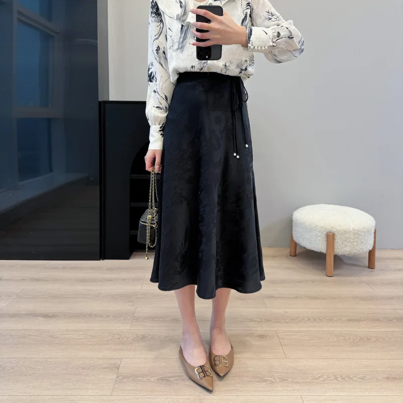 

Spring Summer New Women Gentle Temperament Elegant Exquisite Dimensional Jacquard Skirt Large Swing High End Skirt Spring Summer