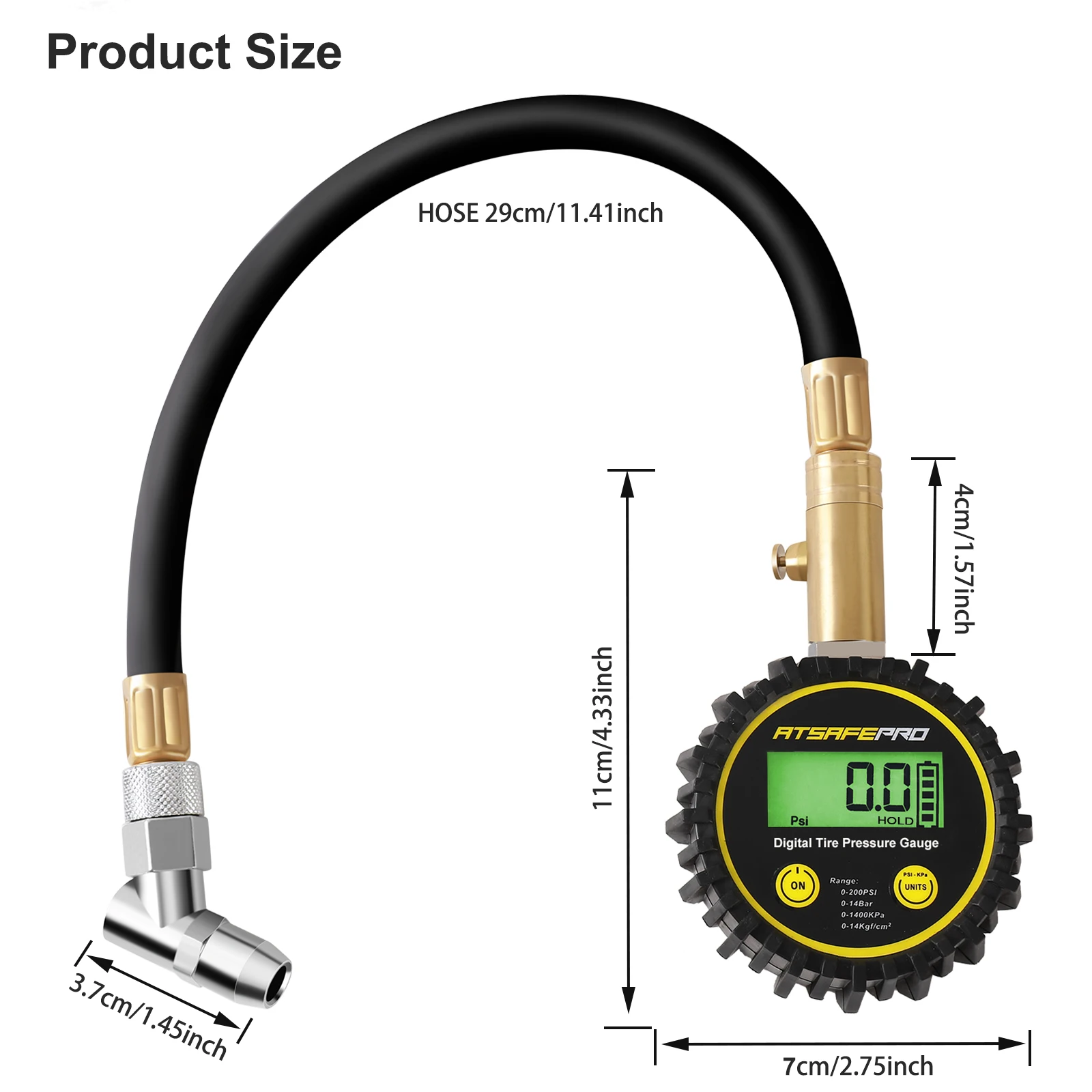ATsafepro Car Tyre Pressure Gauge 200 PSI with Flexible Hose and Backlight LCD Display Digital Pressure Gauge for Car Truck SUV