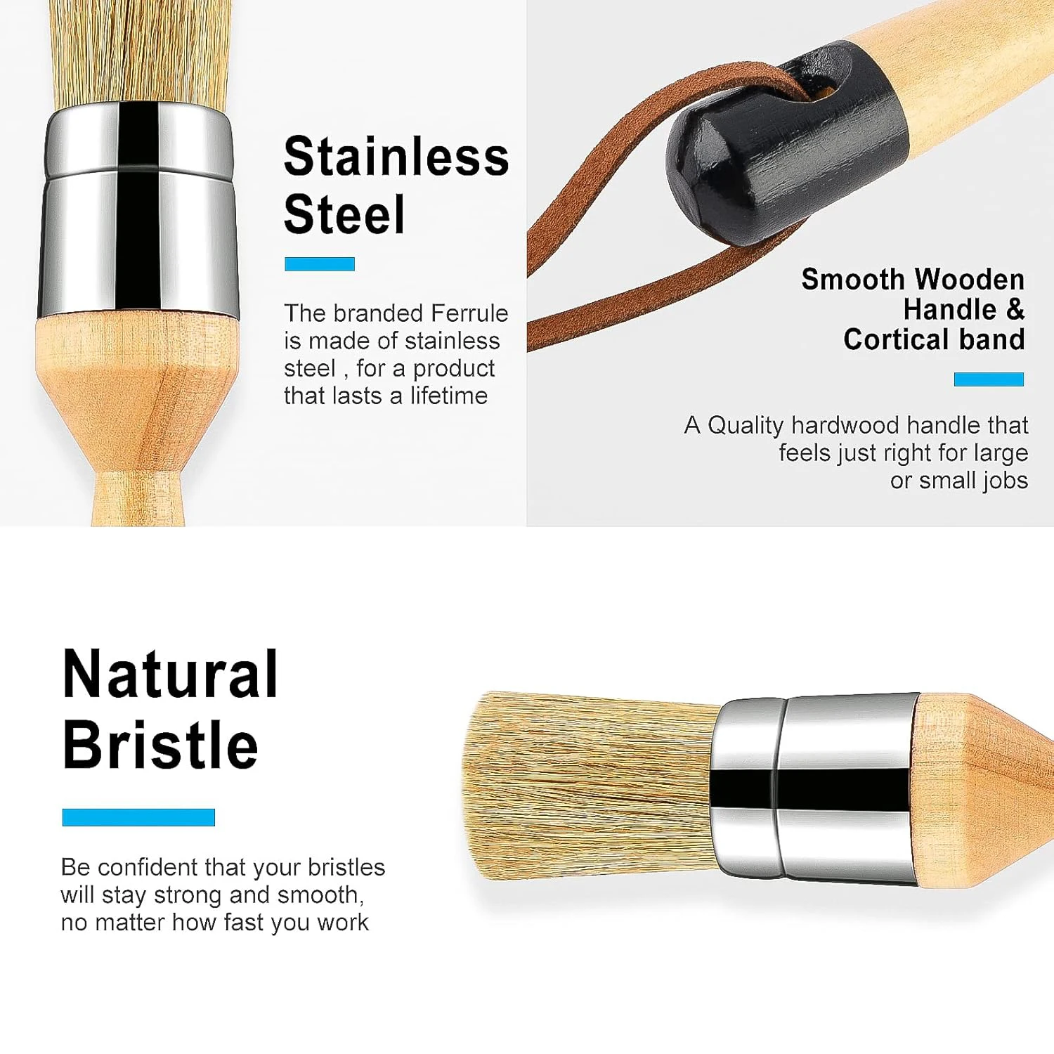 Art Brush Set-4 Pcs Bristle Stencil Brushes for Chairs and Other Wood Furniture ,Flat Pointed and Round Chalked Paint Brushes