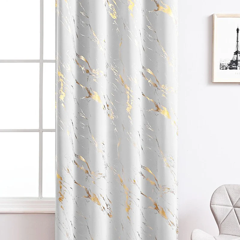 Luxury White Gilt Blackout Curtains for Living Room Bedroom White Bronzing Sheer Tulle Curtains Light Filtering Decoration