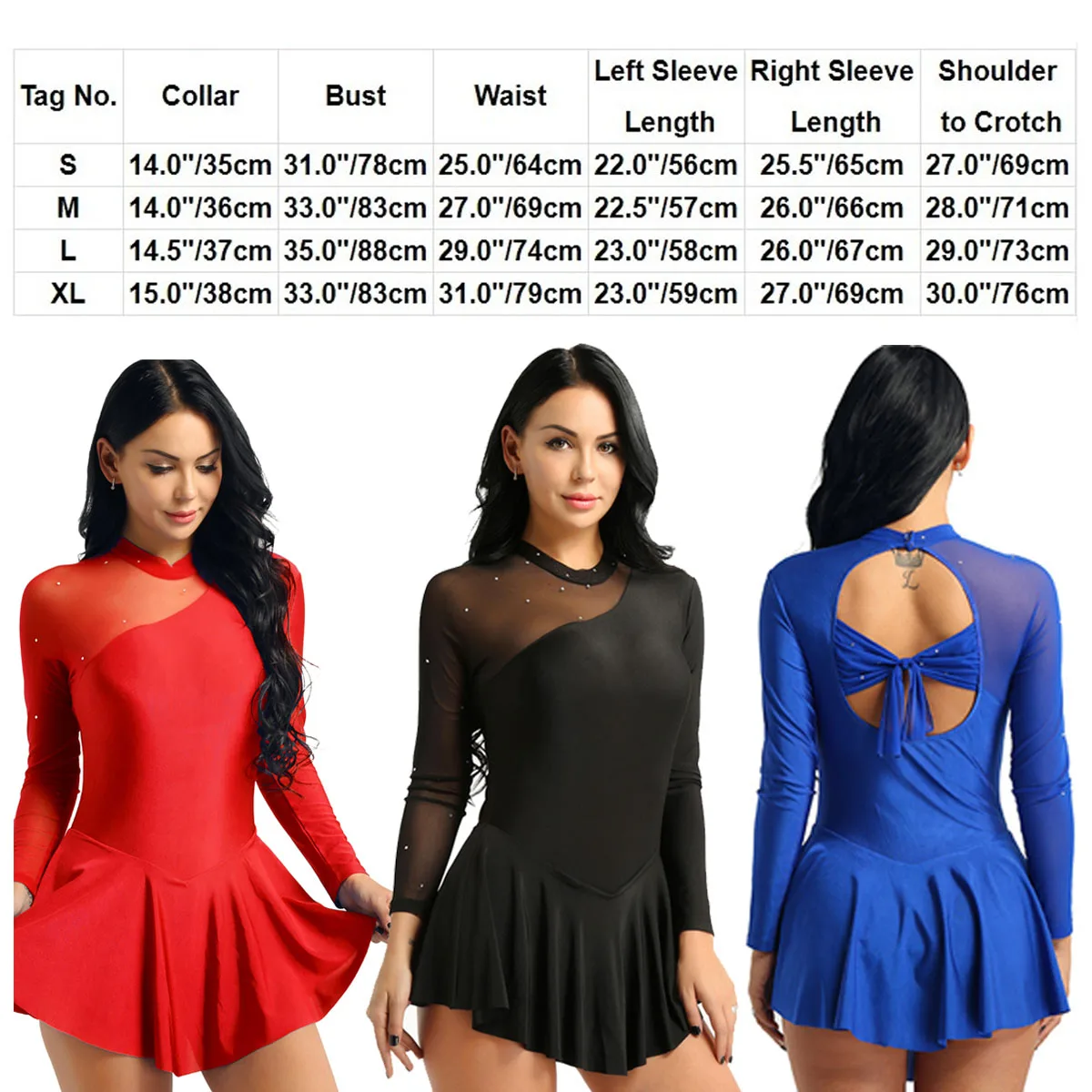 Women Figure Skating Costume Long Sleeve Latin Ballet Leotard Dress Adult Gymnastics Leotard Ballroom Stage Dance Wear